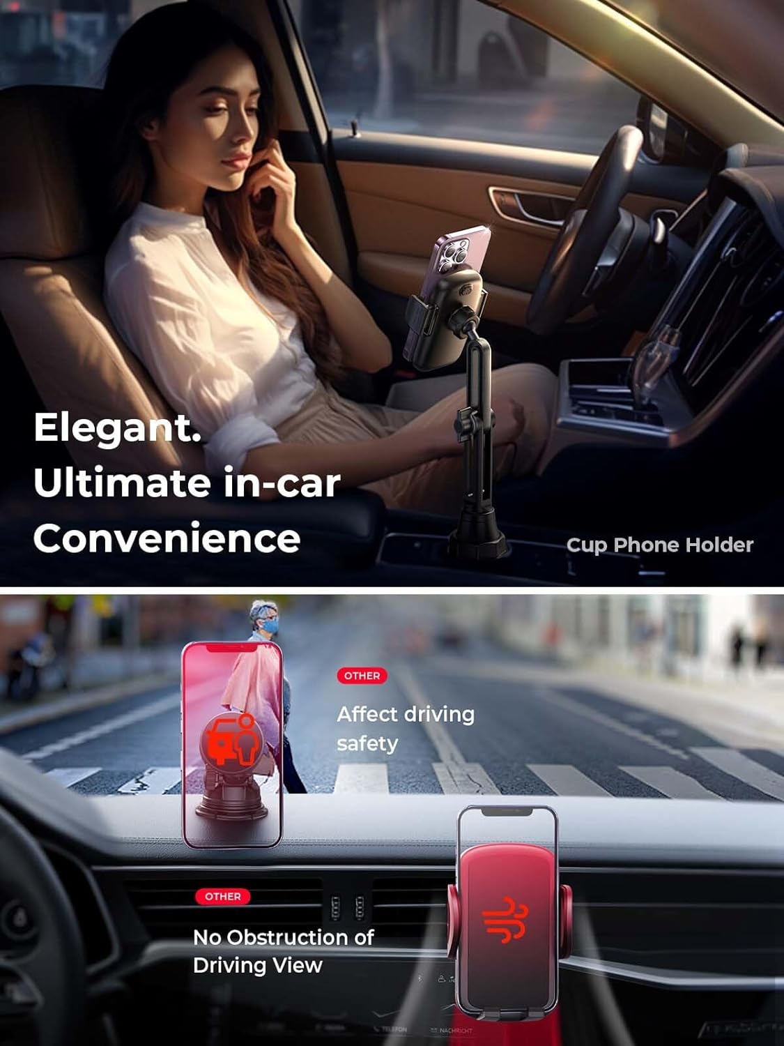 LISEN Solid Cup Holder Phone Mount for Car Truck with [Quick Extension] [Long Arm]