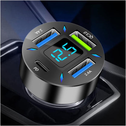 Car Charger 66W Super Fast Charging with USB PD&QC 3.0(Voltmeter&LED Lights)