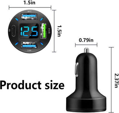 Car Charger 66W Super Fast Charging with USB PD&QC 3.0(Voltmeter&LED Lights)