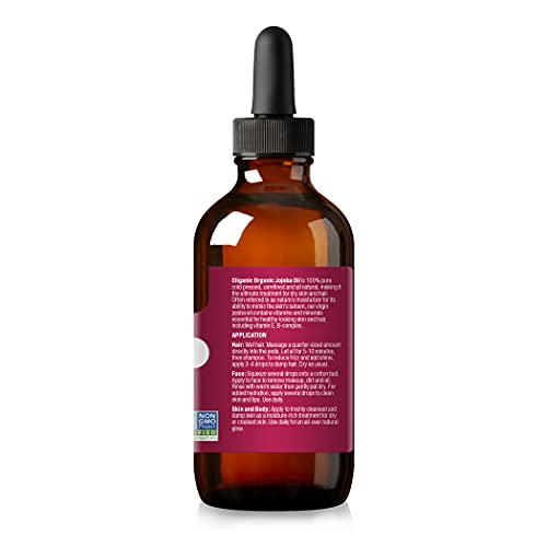 Cliganic Organic Jojoba Oil, 100% Pure (4oz) | Moisturizing Oil for Face, Hair, Skin & Nails