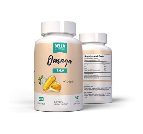 Bella All Natural Omega 3 6 9 with Garlic Oil - 200 Softgels