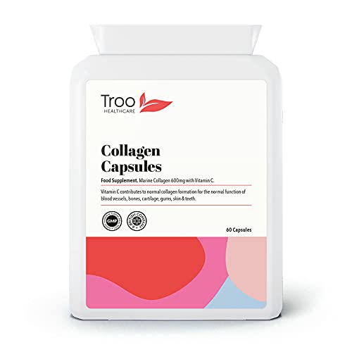 Troo Marine Collagen Supplement - 60 High Strength Capsules 1200mg Serving - Hydrolysed Marine Collagen Peptides with Vitamin C