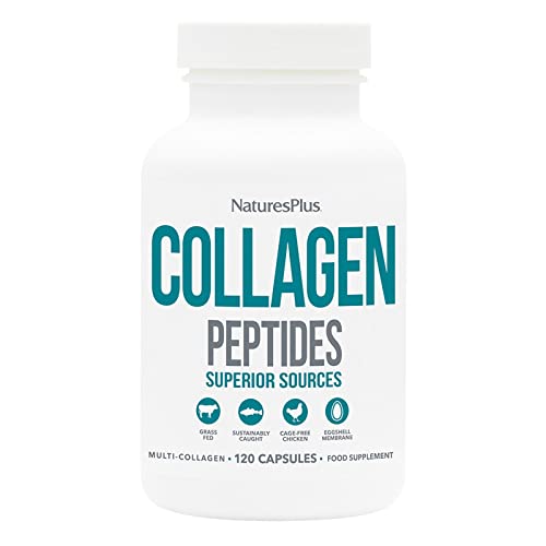 NaturesPlus Collagen Peptides Capsules - Premium Hydrolysed Collagen Supplement Type I, II, III, IV, V and X - Non-GMO, Gluten Free - 90 Capsules