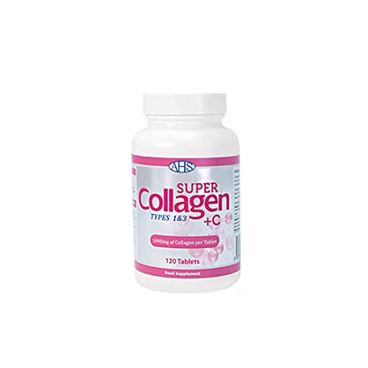 AHS Super Collagen + Vitamin C Tablets 120 Tablets - 6000mg Collagen per Serving - 1 Month Supply