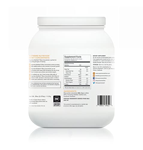 Supreme Nutrition Whey Protein Concentrate | 1.12kg - 28 Servings | 30g of Protein Per Serving