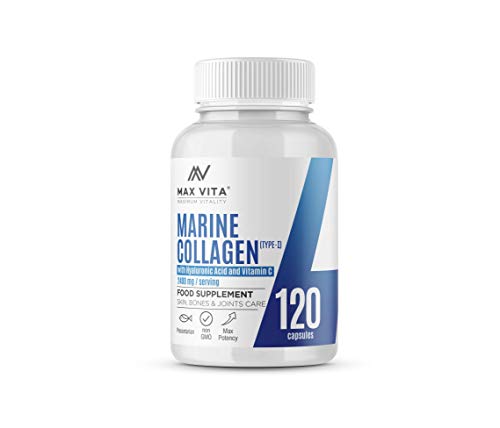 Marine Collagen Type 1 2400mg - 120 Capsules Supplement with Hyaluronic Acid and Vitamin C