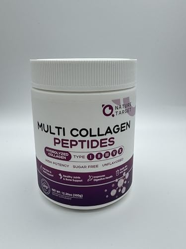 NATURE TARGET Multi Collagen Peptides Powder - Type I, II, III, V, X - Hydrolyzed Collagen