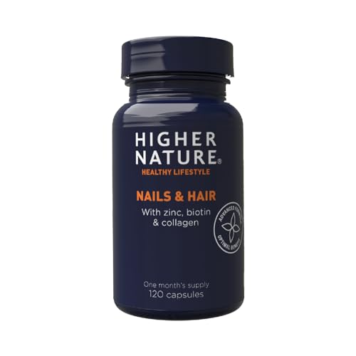 Higher Nature - Nails & Hair - Contains Zinc, Biotin & Collagen - Supports Beautiful Skin - 120 Capsules