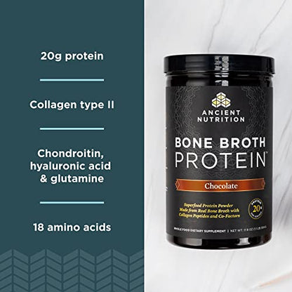 Ancient Nutrition Protein Powder Made from Real Bone Broth, Chocolate, 20g Protein