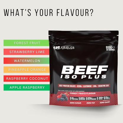 OUT ANGLED Beef Iso Plus, Beef Protein Isolate Powder, High Protein with Natural BCAAs, Zero Fat and Sugar