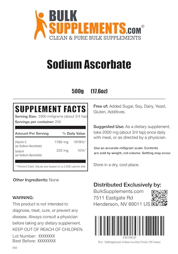 BulkSupplements.com Sodium Ascorbate Powder - Antioxidant Powder - Sodium Ascorbate