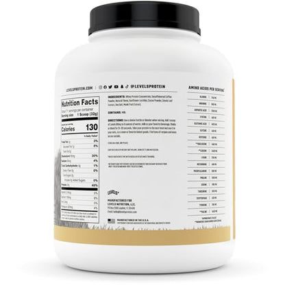 Levels Grass Fed 100% Whey Protein, No Hormones, Cappuccino, 5LB