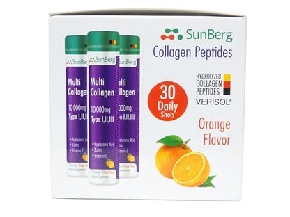 Sunberg Collagen Liquid Shots - 10000mg Collagen Supplement Type I,II,III Hyaluronic Acid