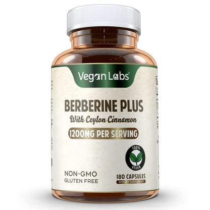 Vegan Labs Berberine HCL 1200MG with Organic Ceylon Cinnamon- 180