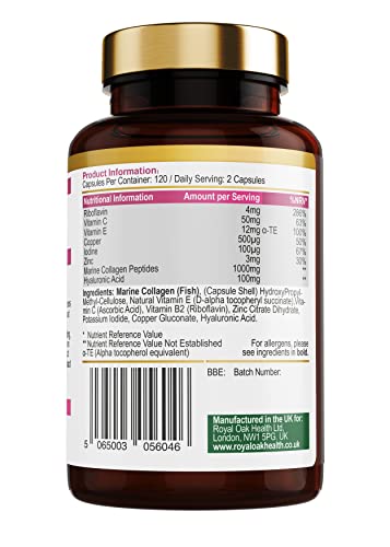 Marine Collagen Complex – 120 Hydrolyzed Fish Collagen Capsules – Enriched with Vitamin C