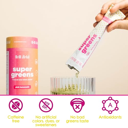 BEAM be Amazing Super Greens Powder with Prebiotics, Digestive Enzymes & Antioxidants | On-The-Go Energy Supplement | Gluten-Free Juice & Smoothie Mix | Pink Lemonade, 7 Travel Stick