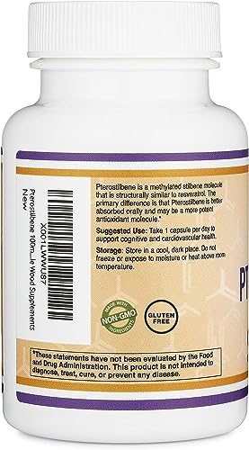 Pterostilbene Supplement 100mg Capsules (Third Party Tested) Manufactured in The USA