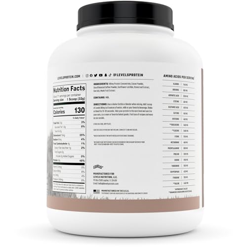 Levels Grass Fed 100% Whey Protein, No Hormones, Chocolate Mocha, 5LB