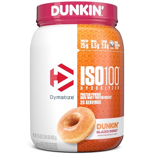 Dymatize ISO100 Hydrolyzed Protein Powder, 100% Whey Isolate, Dunkin' Glazed Donut 