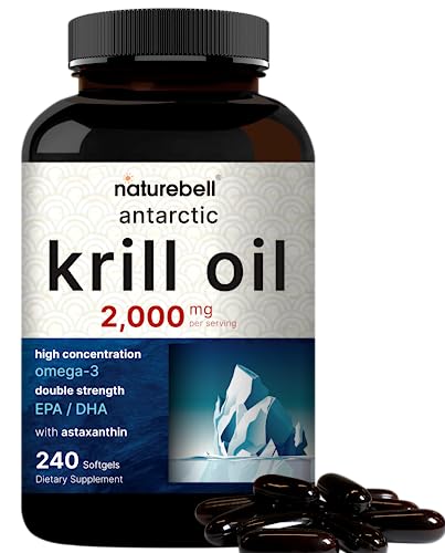 Antarctic Krill Oil 2000mg Supplement, 240 Softgels, 3X Strength Natural Source of Omega