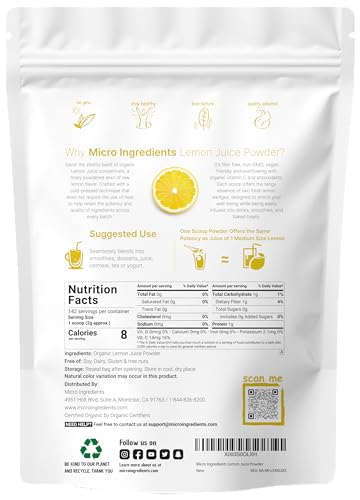 Organic Lemon Juice powder, 10 Ounce | 100% Natural Fruit Powder | Cold Pressed