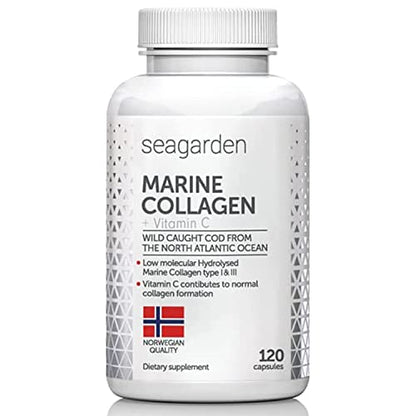 Seagarden Marine Collagen Capsules + Vitamin C | Collagen Peptides (Type I & III) 