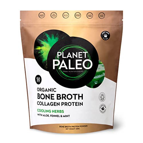 Planet Paleo Organic Bone Broth - Cooling Herbs (450g, 50 Servings) Organic, Grass Fed, High Protein 