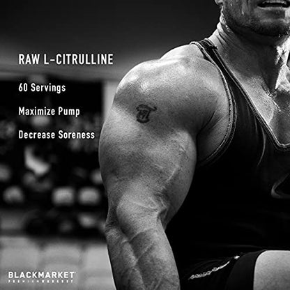 BlackMarket RAW L-Citrulline - Workout Powder Drink Mix for Men & Women, Improve Blood Flow & Performance, Cardiovascular Health Supplement, Reduces Fatigue & Improves Endurance, 300 Grams