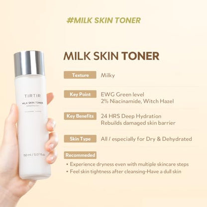 TIRTIR Milk Skin Toner Light | Instant Hydration with 4% Niacinamide, Pore-Tightening