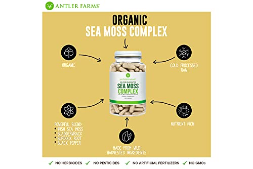 Antler Farms – 100% Pure Sea Moss Complex, 130 Capsules, Organic & Wildcrafted Irish