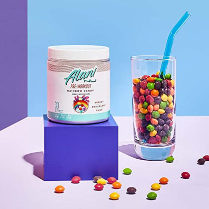 Alani Nu Rainbow Candy Pre Workout and BCAA Sour Gummies Post Workout Powder Bundle | L-Theanine, Beta-Alanine, Citrulline | Branch Chain Essential Amino Acids | 30 Servings per Container