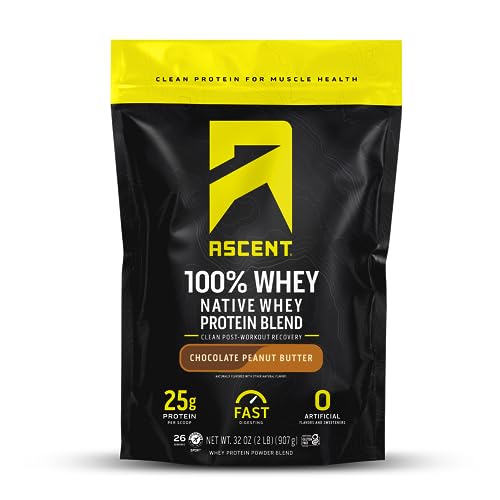 Ascent 100% Whey Protein Powder - Post Workout Whey Protein Isolate, Zero Artificial 