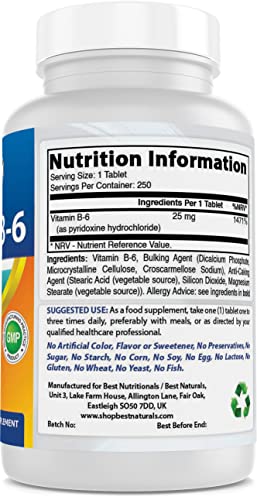 Best Naturals Vitamin B-6 25 Mg Tablets, 250 Count