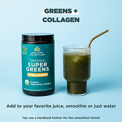 Ancient Nutrition Supergreens Powder, Organic Superfood Powder with Collagen