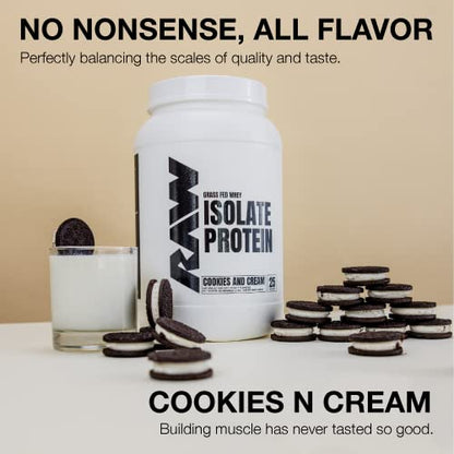 RAW Whey Isolate Protein Powder, Cookies N Cream - 100% Grass-Fed Sports Nutrition