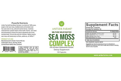 Antler Farms – 100% Pure Sea Moss Complex, 130 Capsules, Organic & Wildcrafted Irish