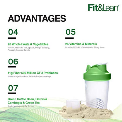 Fit & Lean Meal Shake, Fat Burning Meal Replacement, Protein, Fiber, Probiotics, Vanilla