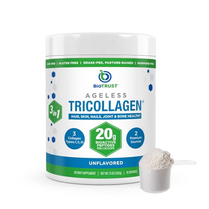 BioTrust Tri Collagen Powder - 3-in-1 Hydrolyzed Collagen Peptides Powder 