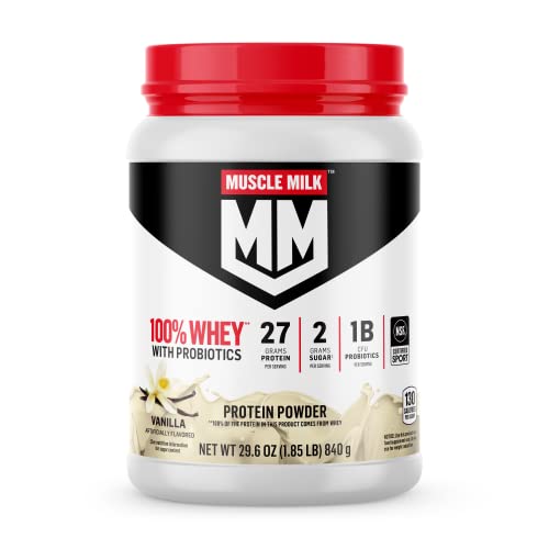 Muscle Milk 100% Whey With Probiotics Protein Powder, Vanilla, 1.85 Pound, 23 Servings