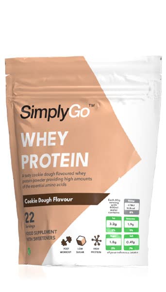 SimplyGo Whey Protein Powder | 900g | Simply Add 30g to Water, Juice or Shakes (Cookie Dough)