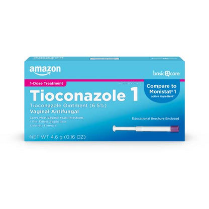 Amazon Basic Care Tioconazole Ointment 6.5 Percent, Vaginal Antifungal, 1-Dose Treatment