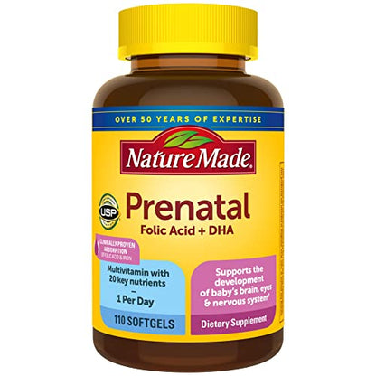 Nature Made Prenatal with Folic Acid + DHA, Prenatal Vitamin and Mineral Supplement