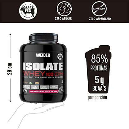 Weider Isolate Whey 100 CFM (2kg) Strawberry Ice Cream Flavour. Protein Powder with 25g Proteins