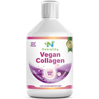 Nutrality Vegan Liquid Collagen | Premium-Grade 5000mg Hydrolyzed Collagen Peptides with Silica, Biotin