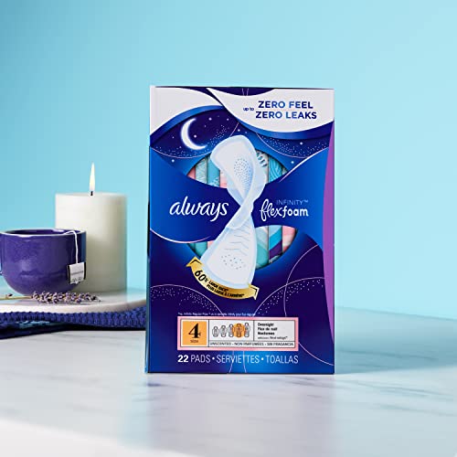 Always Infinity Feminine Pads For Women, Size 4 Overnight Absorbency, Multipack, With Flexfoam