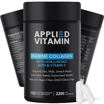 Applied vitamin Marine Collagen Capsules 2000mg-Enhance with Hyaluronic Acid, Zinc, Vitamin C & Biotin 120