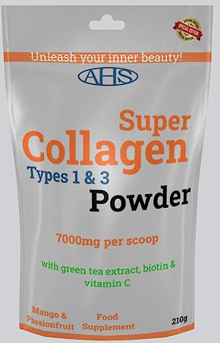 AHS Super Flavoured (Mango & Passionfruit) Collagen Powder 7000MG Per Scoop with Green Tea Extract