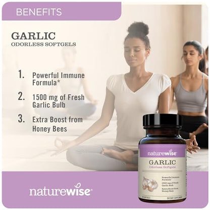 NatureWise Garlic Odorless Softgels 1500mg Support Teeth & Immune System Health