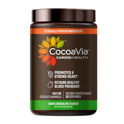 CocoaVia Cardio Health Cocoa Powder, 30 Servings, 500mg Cocoa Flavanols, Support Heart