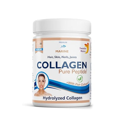 Swedish Nutra Powder Marine Collagen - Pack of 300g, 30 Day Supply | Minimize Fine Lines, Wrinkles & Improve Skin Elasticity | High Absorption Rate